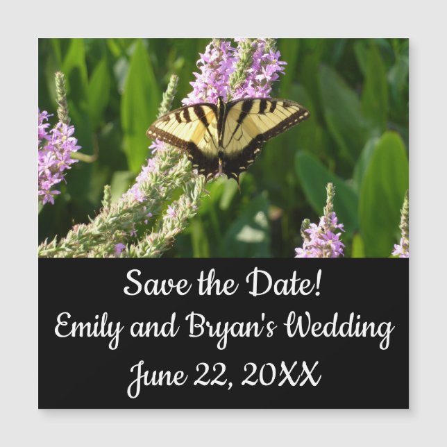 Mariposa de cola cruda sobre flores silvestres mor (Anverso)