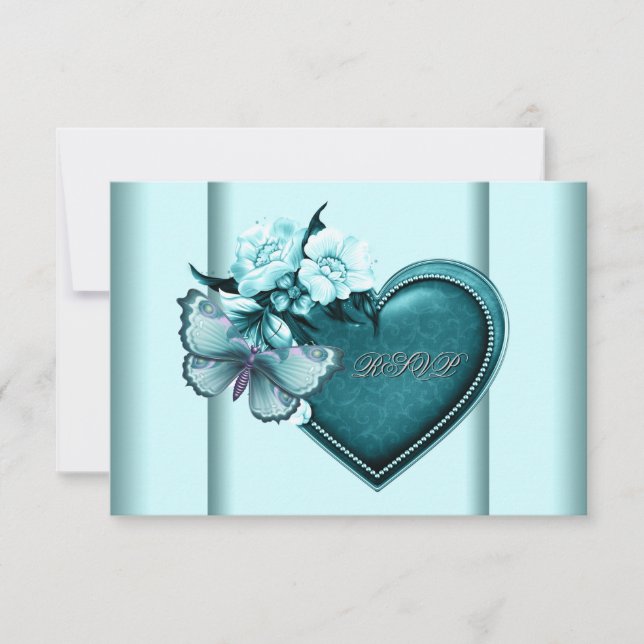 Mariposa de corazón azul turquesa RSVP azul turque (Anverso)