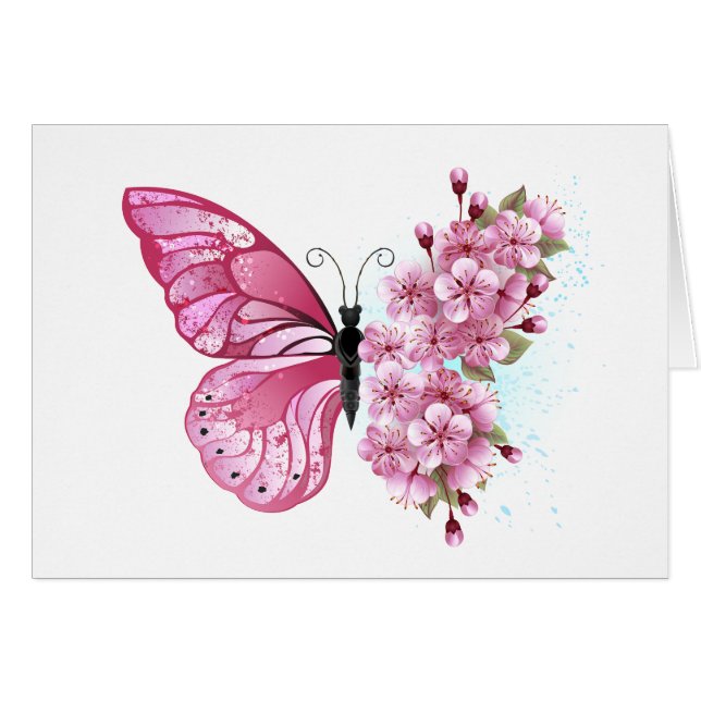 Mariposa de flor con Sakura rosa (Anverso (Horizontal))