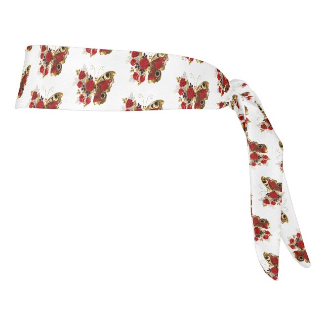 Mariposa de flor roja con rosas rojas (Girar 90)