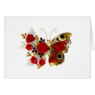 Mariposa de flor roja con rosas rojas