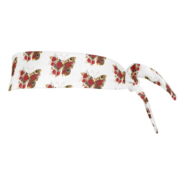 Mariposa de flor roja con rosas rojas (Girar 90)