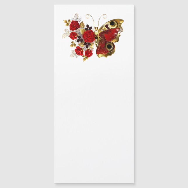 Mariposa de flor roja con rosas rojas (Anverso)