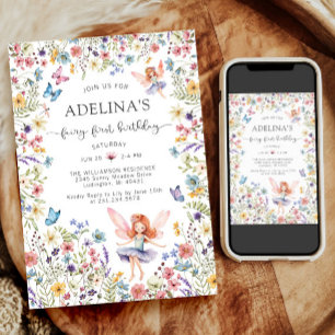 Mariposa de Flor Silvestre Invitación de cumpleaño