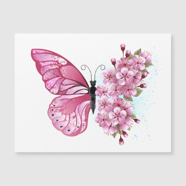 Mariposa de flores con Sakura rosa (Anverso)
