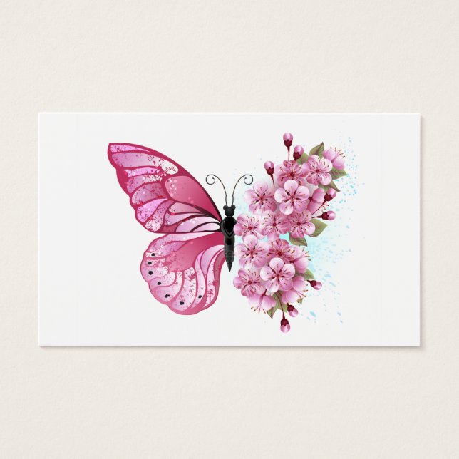 Mariposa de flores con Sakura rosa (Anverso)