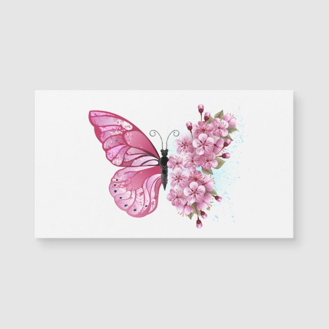 Mariposa de flores con Sakura rosa (Anverso)
