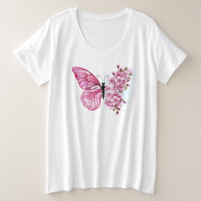 Mariposa de flores con Sakura rosa (Anverso del diseño)