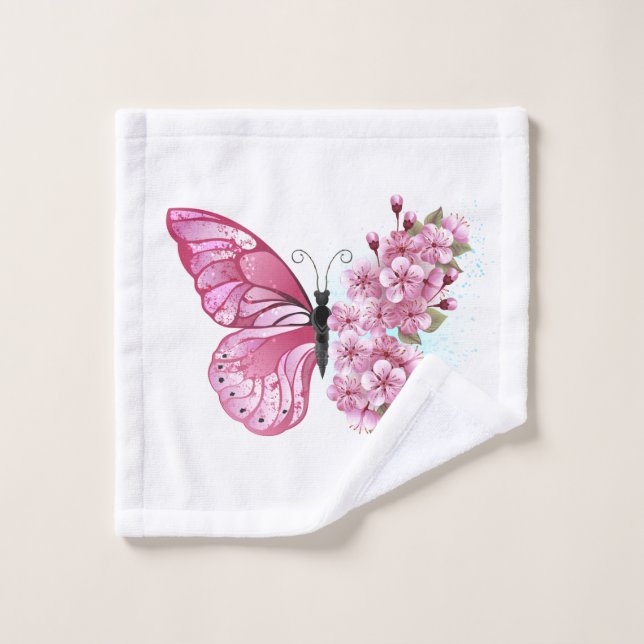 Mariposa de flores con Sakura rosa (Toallita)