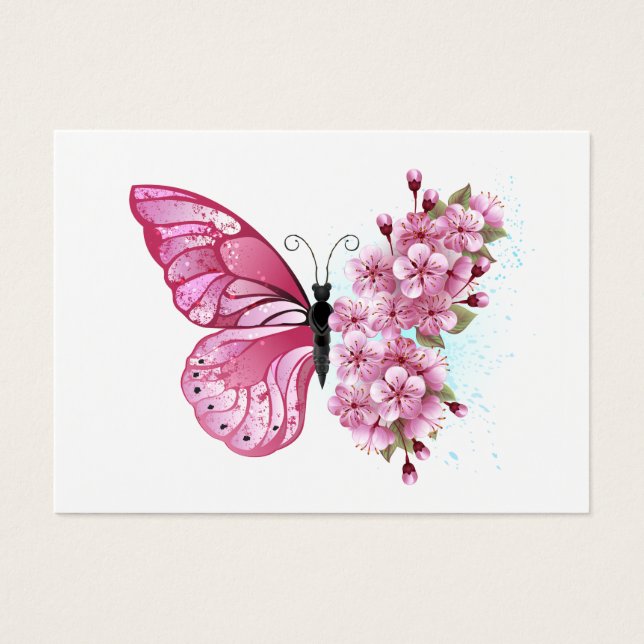 Mariposa de flores con Sakura rosa (Frente)