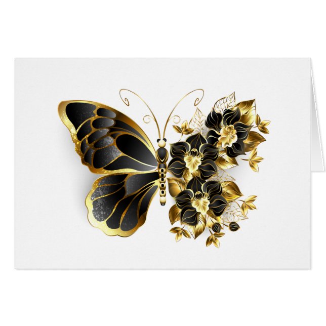 Mariposa de flores de oro con orquídea negra (Anverso (Horizontal))