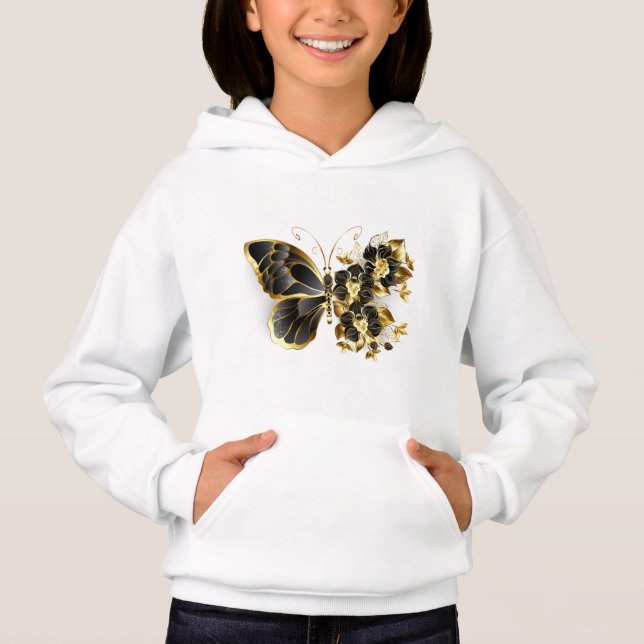 Mariposa de flores de oro con orquídea negra (Anverso)