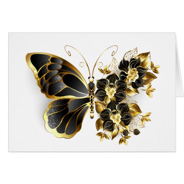 Mariposa de flores de oro con orquídea negra (Anverso (Horizontal))