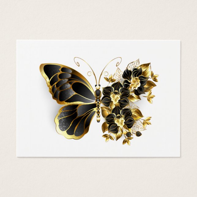Mariposa de flores de oro con orquídea negra (Frente)