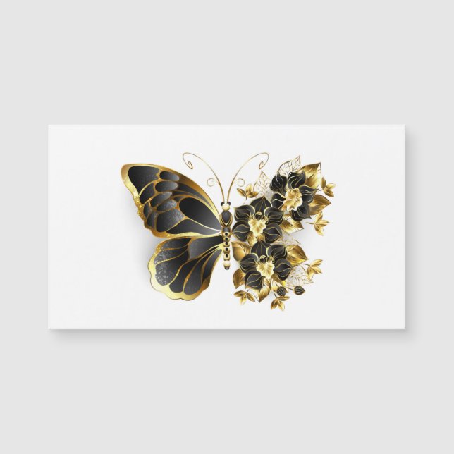 Mariposa de flores de oro con orquídea negra (Anverso)