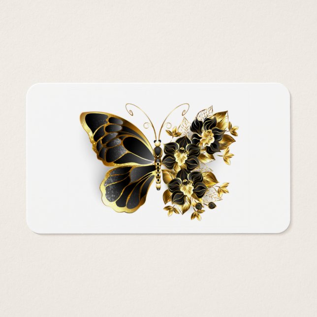Mariposa de flores de oro con orquídea negra (Frente)