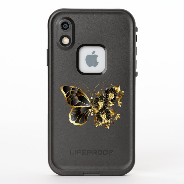 Mariposa de flores de oro con orquídea negra (Reverso)