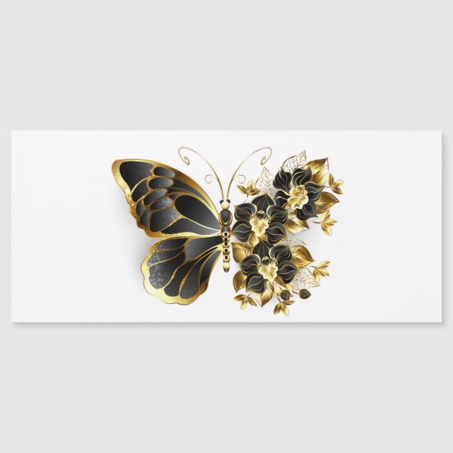 Mariposa de flores de oro con orquídea negra (Anverso)