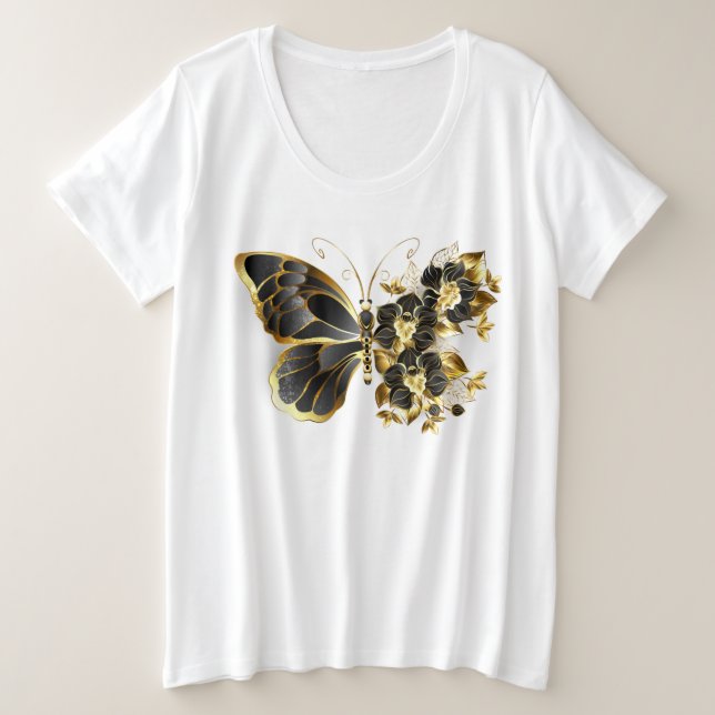 Mariposa de flores de oro con orquídea negra (Anverso del diseño)