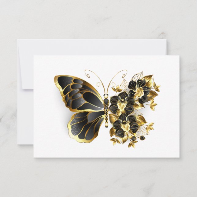 Mariposa de flores de oro con orquídea negra (Anverso)