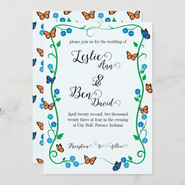Mariposa de Invitación de Boda (Anverso / Reverso)