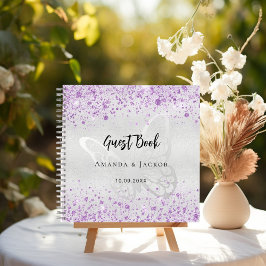 Mariposa de lavanda plateada de boda del libro de 