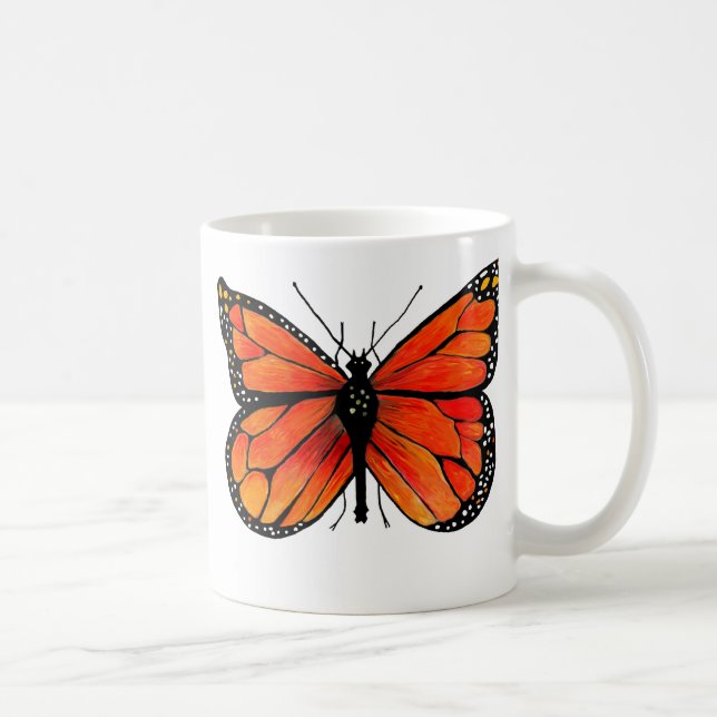 Mariposa de monarca en la taza del café/del té (Derecha)
