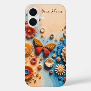 Mariposa de papel 3D y Funda de iPhone 16 con flor
