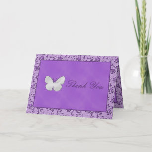 Mariposa de plata en tarjeta de agradecimiento púr