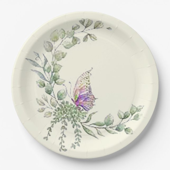 Mariposa de primavera Plato de papel redondo (Anverso)