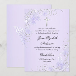 Mariposa de remolino púrpura y tarjeta de invitaci