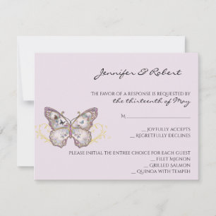 Mariposa del purpurina en tarjeta de la respuesta