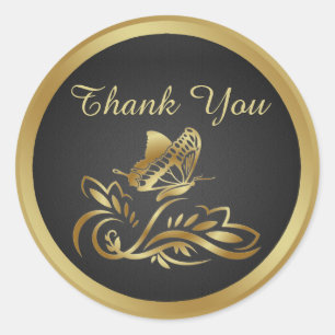 Mariposa dorada, gira en negro Gracias Pegatina