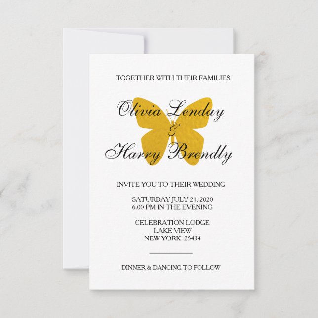 Mariposa dorada - Invitación a la boda de Relieve  (Anverso)