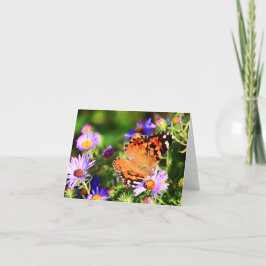 Mariposa en Aster flor tarjeta de nota/tarjeta de