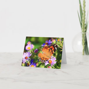 Mariposa en Aster flor tarjeta de nota/tarjeta de 