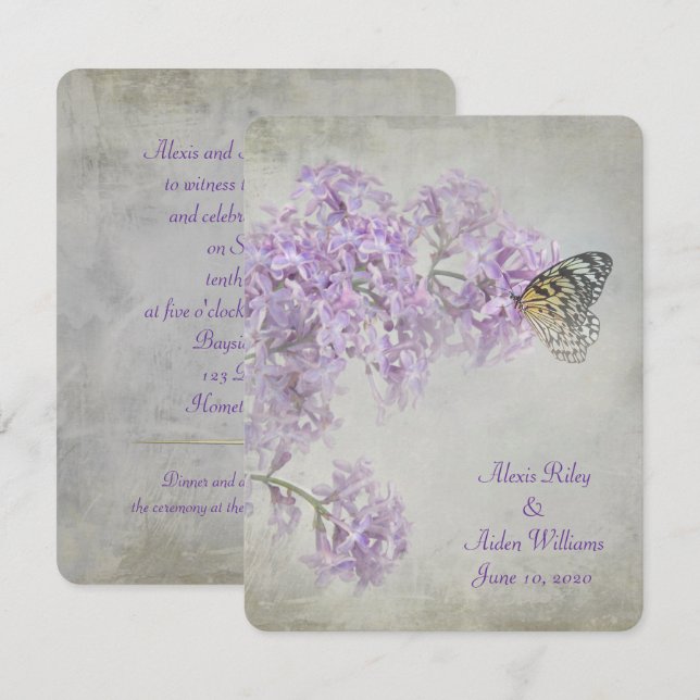 Mariposa en la invitación a la boda de Lilacs (Anverso / Reverso)