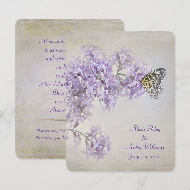 Mariposa en la invitación a la boda de Lilacs (Anverso / Reverso)
