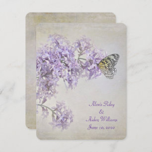 Mariposa en la invitación a la boda de Lilacs