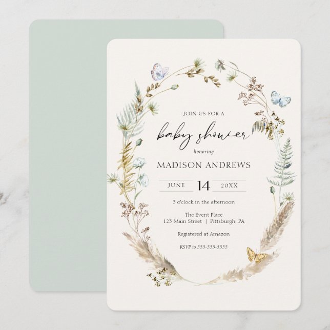 Mariposa en la invitación de Baby Shower Way Boho (Anverso / Reverso)