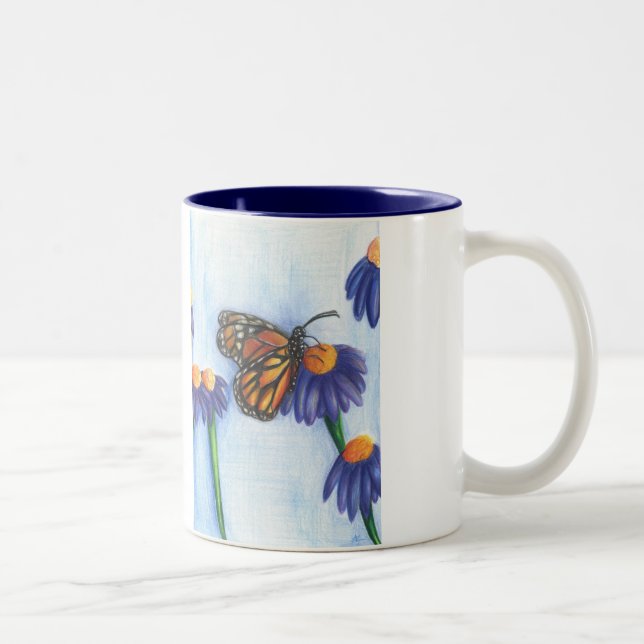 Mariposa en la taza 11oz (blanco/marina de guerra) (Derecha)