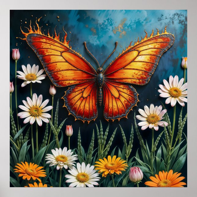 Mariposa en llamas fantasía arte chamomile blanco (Frente)