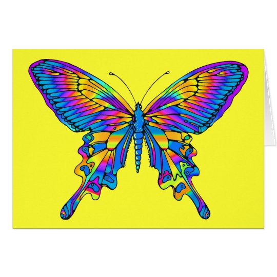 Mariposa en multicolor hermoso con el azul tarjeta pequeña