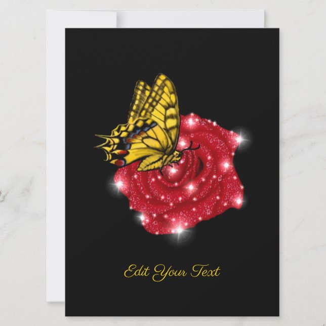 Mariposa en rosa roja con estrellas y gotas de llu (Anverso)