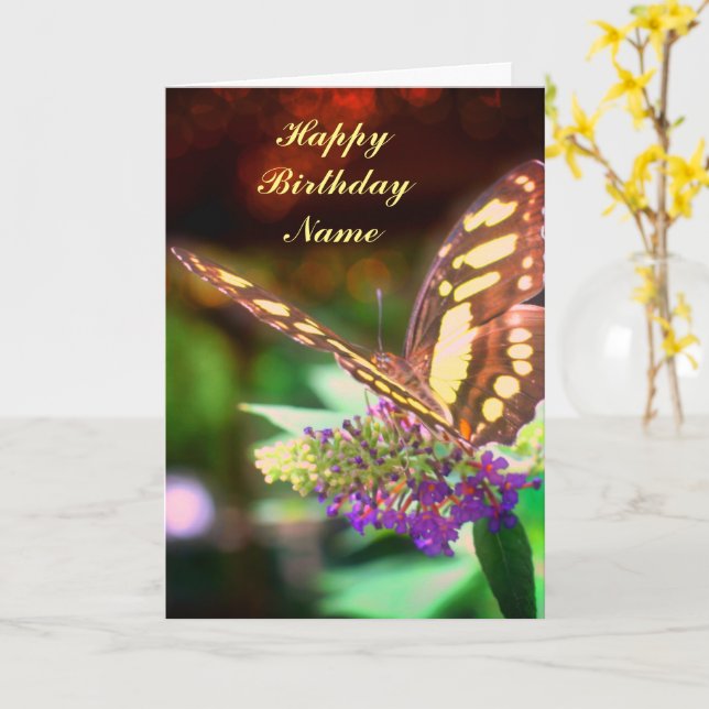Mariposa En Tarjeta De Cumpleaños Personalizada Pa (flor amarilla)