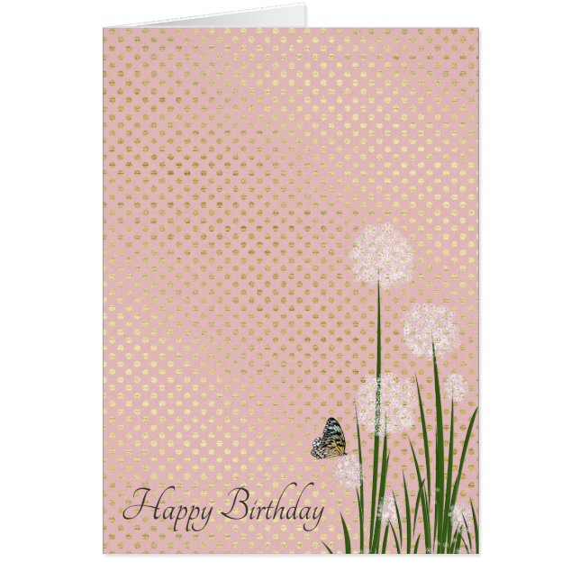 mariposa feliz de cumpleaños sobre la flor del puf (Frente)