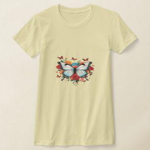 Mariposa femenina imprime camiseta de manga corta
