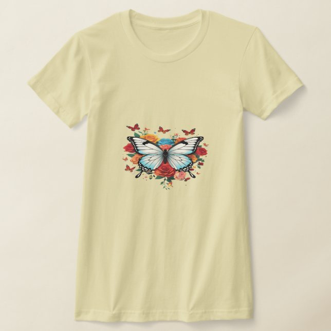 Mariposa femenina imprime camiseta de manga corta (Distribución)