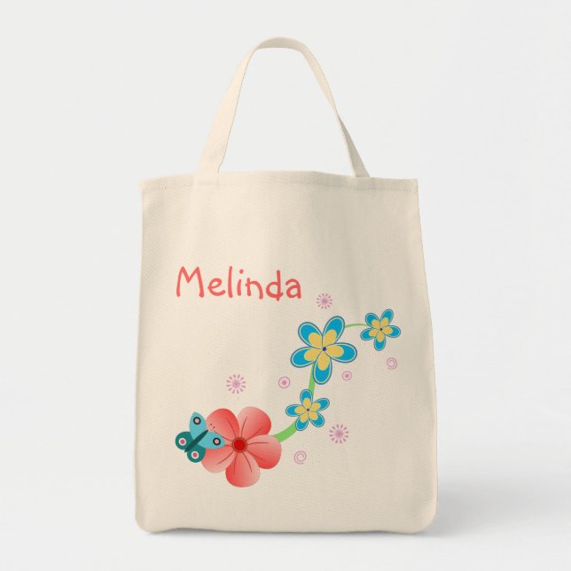 Mariposa Flora Azul Rosa Grande Bolsa De Tosta (Frente)