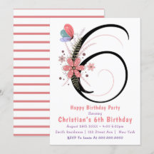 Mariposa floral 6ª invitación de cumpleaños